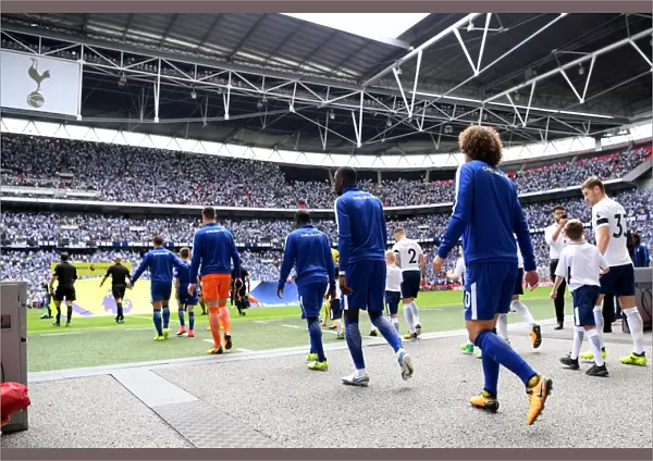 Chelsea Players Walk Out Before Tottenham vs Chelsea Premier League Match at Wembley Stadium