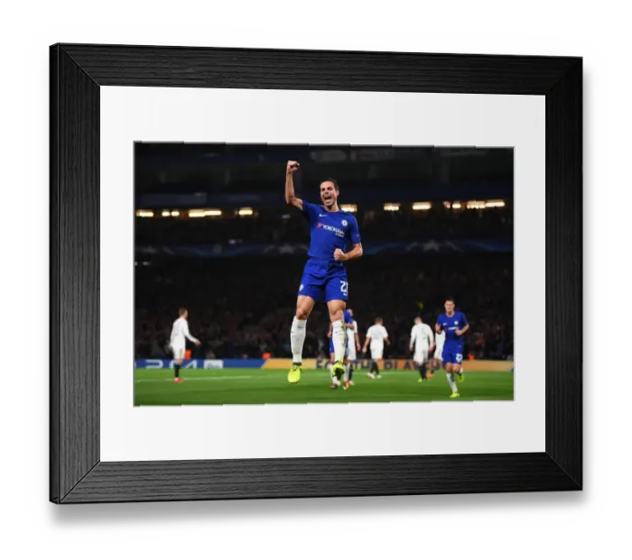 Framed Print : Cesar Azpilicueta Scores His Third: Chelsea's Victory Over Qarabag in UEFA Champions League at Stamford Bridge