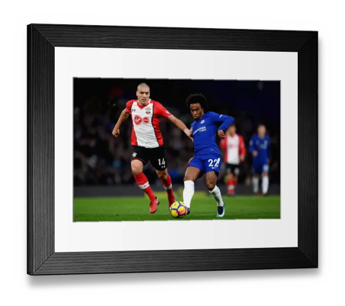 Framed Print : Intense Battle for Possession: Willian vs. Romeu, Chelsea vs. Southampton, Premier League Framed Print : Intense Battle for Possession: Willian vs. Romeu, Chelsea vs. Southampton, Premier League