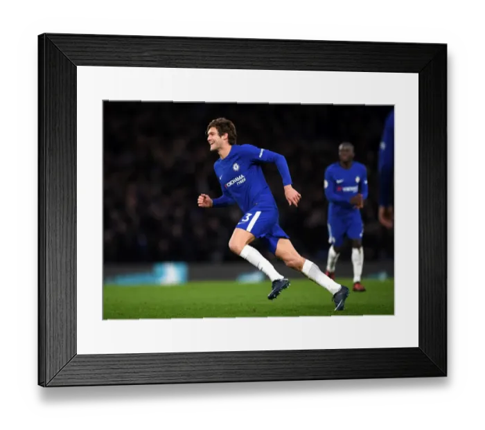 Framed Print : Marcos Alonso Scores First Goal: Chelsea's Victory Against Southampton in the Premier League at Stamford Bridge