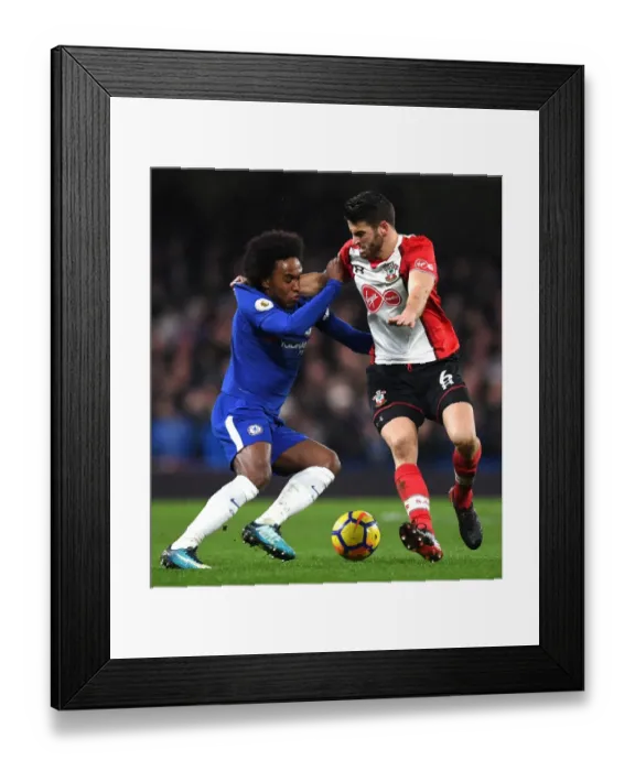 Framed Print : Battle for Possession: Willian vs. Hoedt in Chelsea vs. Southampton Premier League Showdown