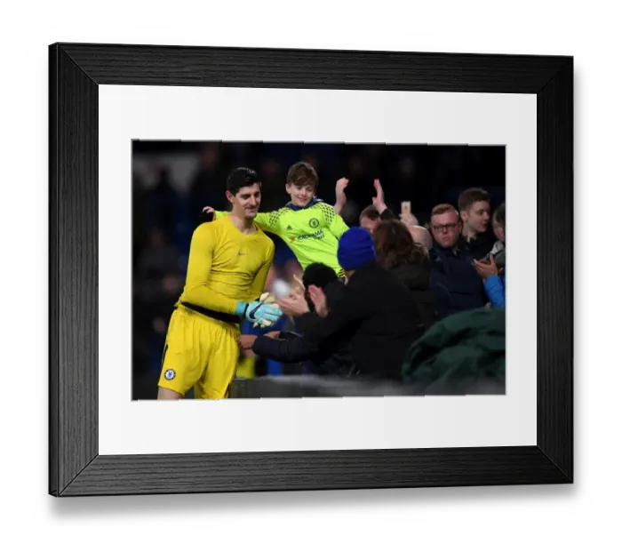 Framed Print : Chelsea's Thibaut Courtois Greets Fan After Chelsea vs Southampton Match Framed Print : Chelsea's Thibaut Courtois Greets Fan After Chelsea vs Southampton Match