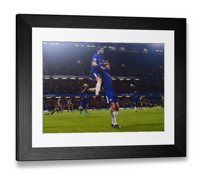Framed Print : Chelsea's Alonso Scores Second Goal Against Brighton in Premier League