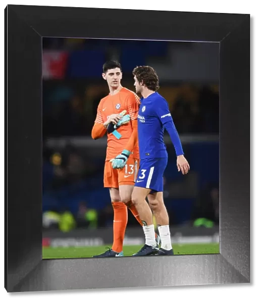 Chelsea's Courtois and Alonso in Deep Conversation during Chelsea vs. Brighton Match
