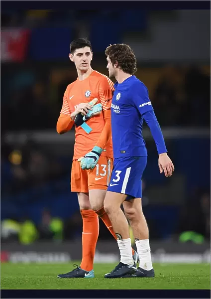 Chelsea's Courtois and Alonso in Deep Conversation during Chelsea vs. Brighton Match