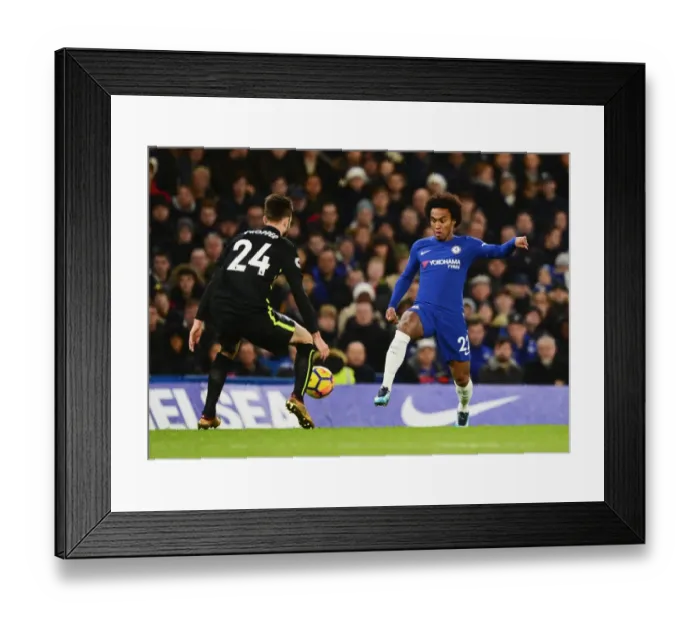 Framed Print : Willian vs. Propper: Battle at Stamford Bridge - Chelsea vs. Brighton and Hove Albion, Premier League