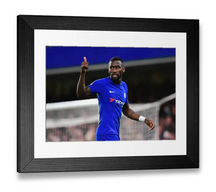 Framed Print : Chelsea's Rudiger Gives Thumbs Up at Stamford Bridge: Chelsea vs Brighton & Hove Albion, Premier League, December 2017