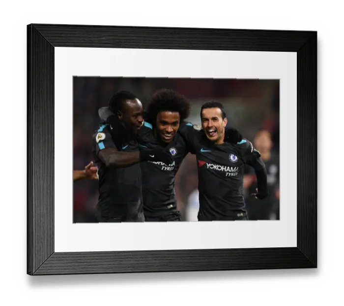 Framed Print : Chelsea Players Celebrate Pedro's Goal in Premier League Match Against Huddersfield Town
