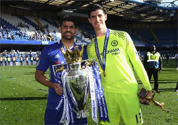 Diego Costa and Thibaut Courtois: Celebrating Premier League Victory with Chelsea against Sunderland