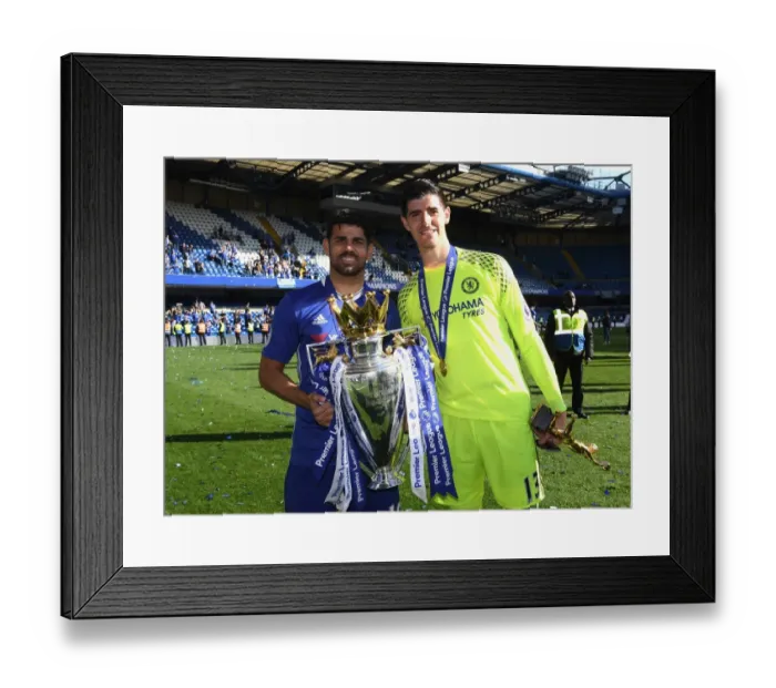 Framed Print : Diego Costa and Thibaut Courtois: Celebrating Premier League Victory with Chelsea against Sunderland Framed Print : Diego Costa and Thibaut Courtois: Celebrating Premier League Victory with Chelsea against Sunderland