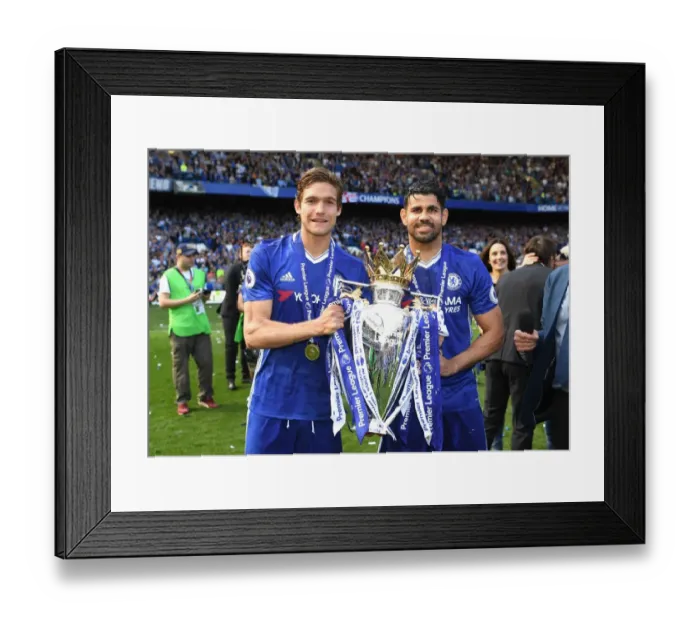 Framed Print : Chelsea Football Club: Diego Costa and Marcos Alonso Celebrate Premier League Title Victory with Fans Framed Print : Chelsea Football Club: Diego Costa and Marcos Alonso Celebrate Premier League Title Victory with Fans