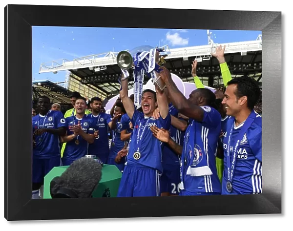 Chelsea's Cesar Azpilicueta Lifts the Premier League Trophy at Stamford Bridge