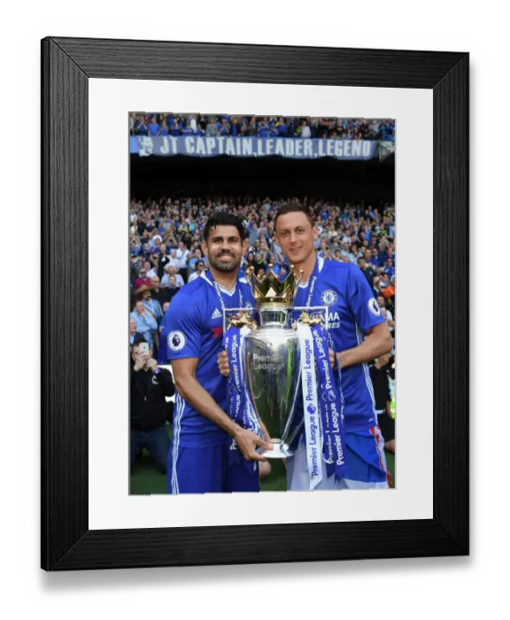 Framed Print : Chelsea FC: Diego Costa and Nemanja Matic Celebrate Premier League Victory with the Trophy