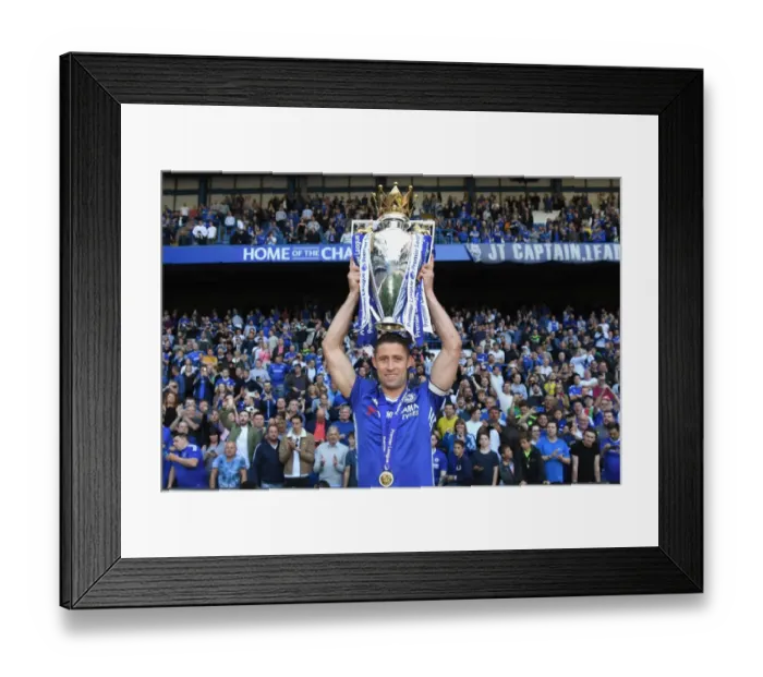 Framed Print : Chelsea FC: Gary Cahill's Triumphant Moment - Premier League Title Win at Stamford Bridge