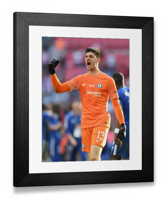 Framed Print : Chelsea Celebrate FA Cup Victory: Thibaut Courtois Rejoices After Chelsea v Manchester United