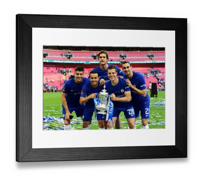 Framed Print : Chelsea FC Lifts the FA Cup: Alvaro Morata, Pedro, Marcos Alonso, Cesar Azpilicueta, and Davide Zappacosta Celebrate Victory over Manchester United