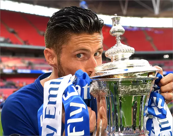 Chelsea FC Wins FA Cup: Olivier Giroud Lifts the Trophy After Chelsea v Manchester United