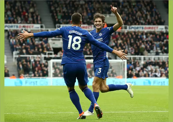 Marcos Alonso and Olivier Giroud Celebrate Chelsea's Winning Goal Against Newcastle United