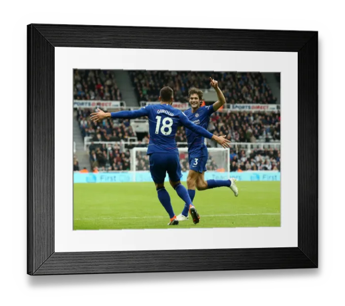 Framed Print : Marcos Alonso and Olivier Giroud Celebrate Chelsea's Winning Goal Against Newcastle United