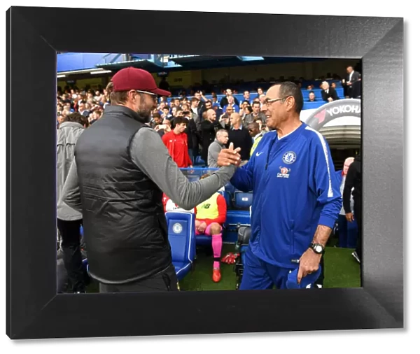 Maurizio Sarri and Jurgen Klopp Pre-Match Greeting at Stamford Bridge: Chelsea vs. Liverpool, Premier League, London, 2018