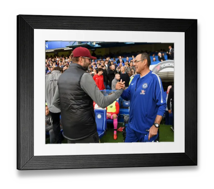 Framed Print : Maurizio Sarri and Jurgen Klopp Pre-Match Greeting at Stamford Bridge: Chelsea vs. Liverpool, Premier League, London, 2018