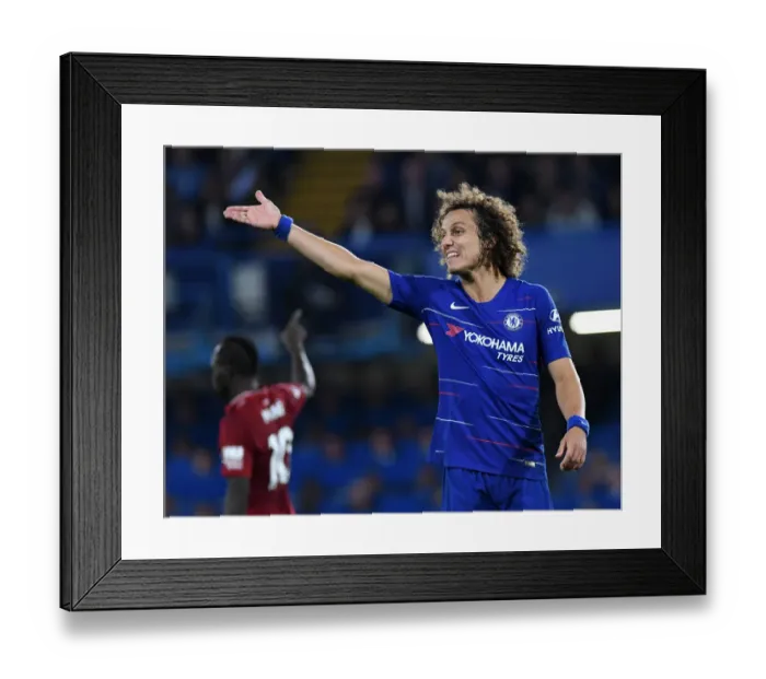Framed Print : Intense Moment: David Luiz's Expressive Gesture Amidst the Heat of Chelsea vs. Liverpool Clash in Premier League