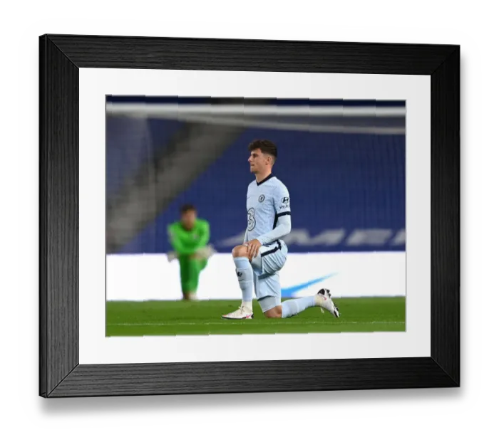Framed Print : Mason Mount Kneels in Solidarity: Brighton & Hove Albion vs. Chelsea, Premier League
