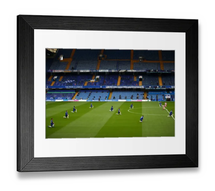 Framed Print : Chelsea Players Kneel for Black Lives Matter before Empty Stamford Bridge vs Southampton, October 2020