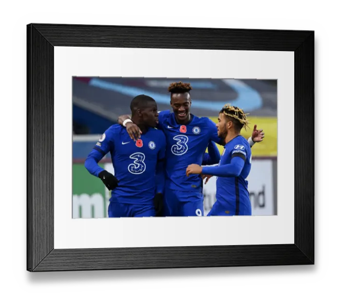 Framed Print : BURNLEY, ENGLAND - OCTOBER 31: Kurt Zouma of Chelsea celebrates with teammate Tammy Abraham after scoring his teams Framed Print : BURNLEY, ENGLAND - OCTOBER 31: Kurt Zouma of Chelsea celebrates with teammate Tammy Abraham after scoring his teams