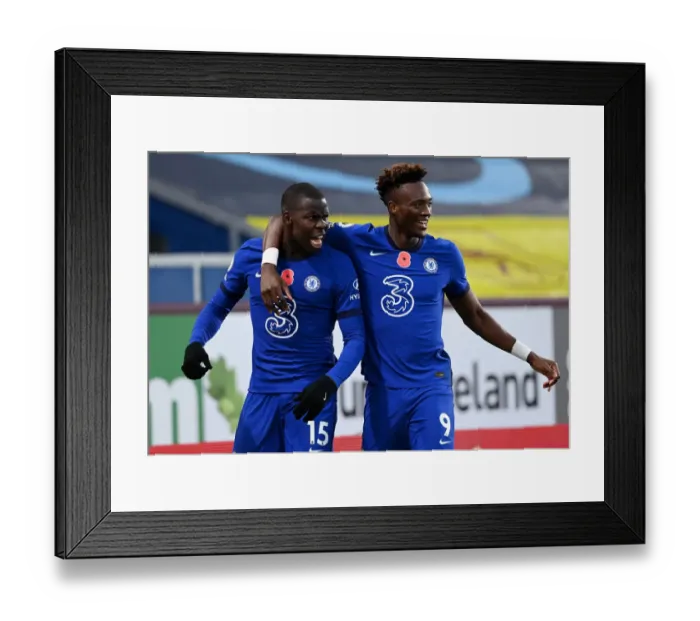 Framed Print : Chelsea's Zouma and Abraham Celebrate Goals in Empty Turf Moor Against Burnley