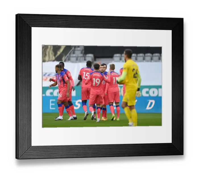 Framed Print : Chelsea Celebrates First Goal Against Newcastle United in Empty St. James Park Framed Print : Chelsea Celebrates First Goal Against Newcastle United in Empty St. James Park