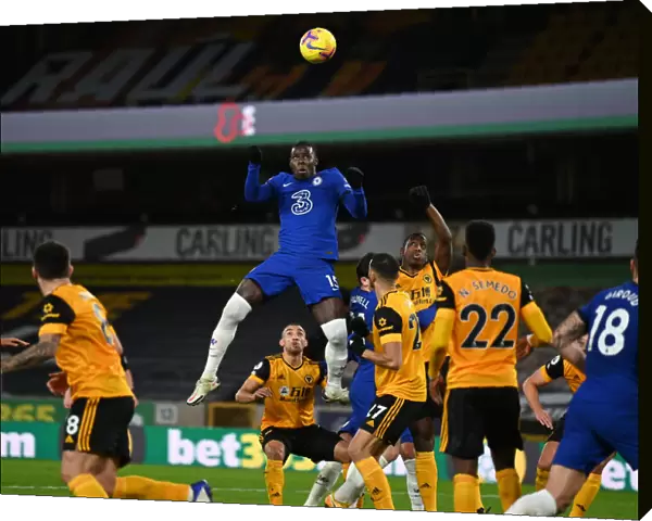 Chelsea's Kurt Zouma Heads the Ball in Empty Molineux Against Wolverhampton Wanderers - Premier League (15.12.20)