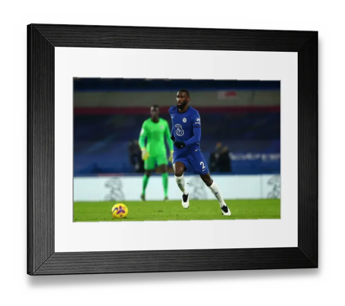 Framed Print : Antonio Rudiger Focuses at Empty Stamford Bridge: Chelsea vs Aston Villa, Premier League, December 2020