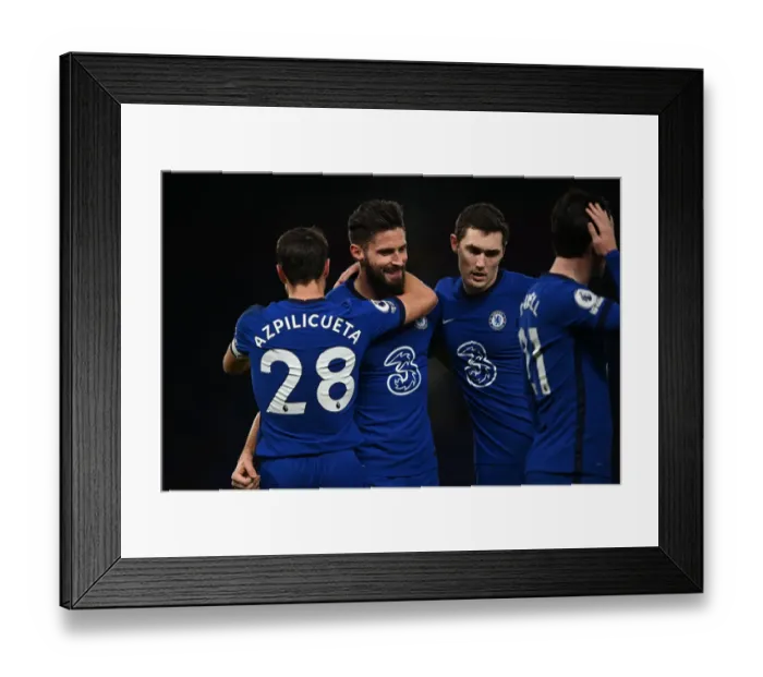 Framed Print : Chelsea's Olivier Giroud Scores First Goal in Chelsea-Aston Villa Rivalry Amidst Empty Stamford Bridge