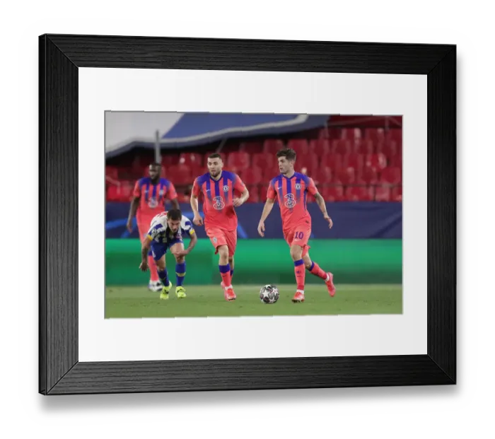 Framed Print : FC Porto vs. Chelsea FC - Christian Pulisic in UEFA Champions League Quarterfinal Match at Empty Estadio Ramon Sanchez Pizjuan, Seville, Spain - April 2021 Framed Print : FC Porto vs. Chelsea FC - Christian Pulisic in UEFA Champions League Quarterfinal Match at Empty Estadio Ramon Sanchez Pizjuan, Seville, Spain - April 2021