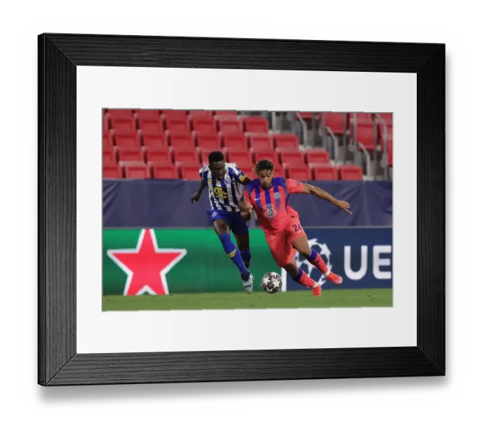 Framed Print : Chelsea's Reece James Shines in Quiet UEFA Champions League Quarterfinal Against FC Porto at Empty Estadio Ramon Sanchez Pizjuan (April 2021) Framed Print : Chelsea's Reece James Shines in Quiet UEFA Champions League Quarterfinal Against FC Porto at Empty Estadio Ramon Sanchez Pizjuan (April 2021)