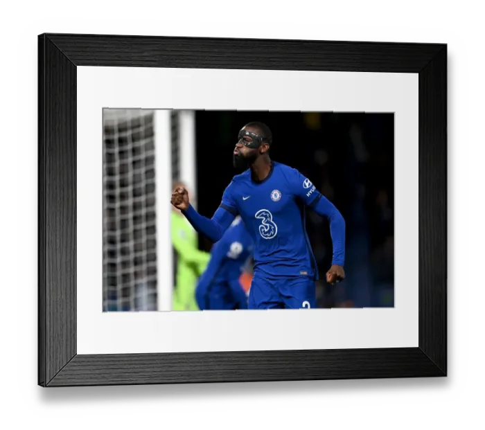 Framed Print : Chelsea vs Leicester City: Ruediger Scores First Goal as Limited Fans Return to Stamford Bridge, May 2021 Framed Print : Chelsea vs Leicester City: Ruediger Scores First Goal as Limited Fans Return to Stamford Bridge, May 2021