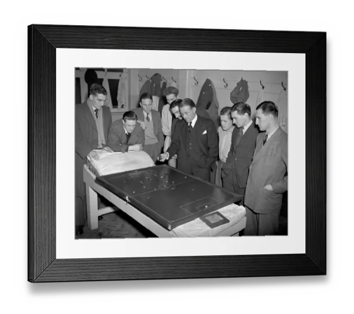 Framed Print : Chelsea Training: Billy Birrell Delivers Tactical Instructions to Players at Stamford Bridge (Football League Division One)