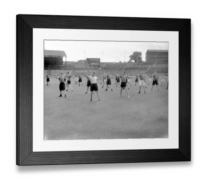 Framed Print : Chelsea Football Club: Players Warming Up for Training at Stamford Bridge, Division One Soccer League Framed Print : Chelsea Football Club: Players Warming Up for Training at Stamford Bridge, Division One Soccer League