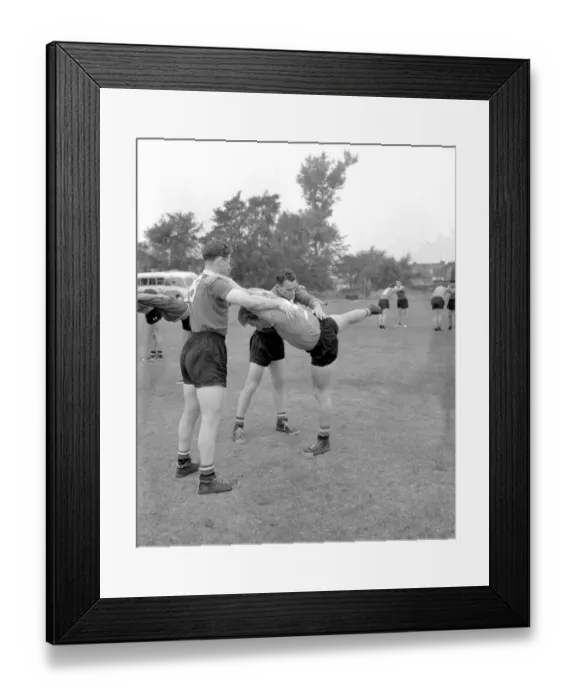 Framed Print : Chelsea Soccer Training: Harry Medhurst Adjusts Tony Nicholas and Sylvan Anderton's Postures Framed Print : Chelsea Soccer Training: Harry Medhurst Adjusts Tony Nicholas and Sylvan Anderton's Postures