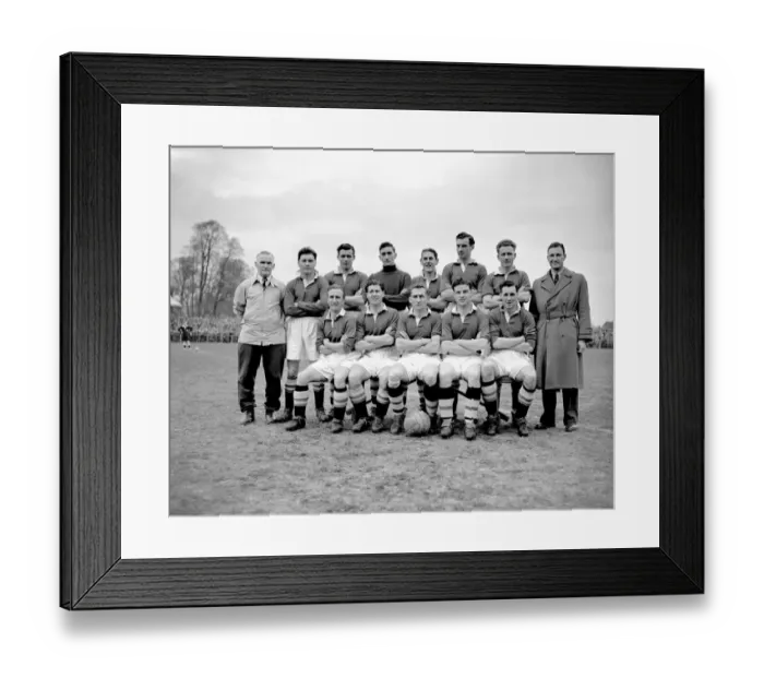 Framed Print : Hayes vs. Chelsea Football Team: Champions Line-up (1965): Jock McNichol, Roy Bentley, Leslie Stubbs, Jim Lewis, Derek Saunders, Stan Wicks, Chic Thompson, Peter Sillett, Stan Willemse, Jack Oxberry Framed Print : Hayes vs. Chelsea Football Team: Champions Line-up (1965): Jock McNichol, Roy Bentley, Leslie Stubbs, Jim Lewis, Derek Saunders, Stan Wicks, Chic Thompson, Peter Sillett, Stan Willemse, Jack Oxberry