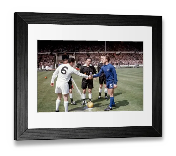 Framed Print : The 1960s FA Cup Final: A Historic Moment as Captains Dave Mackay of Tottenham Hotspur and Ron Harris of Chelsea Share a Handshake Before the Match