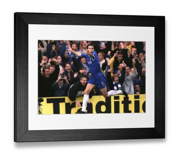 Framed Print : Chelsea's Gustavo Poyet Celebrates Double Goal Against Manchester United in FA Carling Premiership Framed Print : Chelsea's Gustavo Poyet Celebrates Double Goal Against Manchester United in FA Carling Premiership