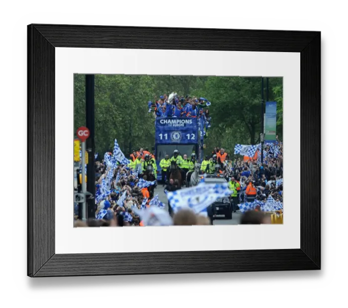 Framed Print : Soccer - Chelsea UEFA Champions League and FA Cup Parade - London Framed Print : Soccer - Chelsea UEFA Champions League and FA Cup Parade - London