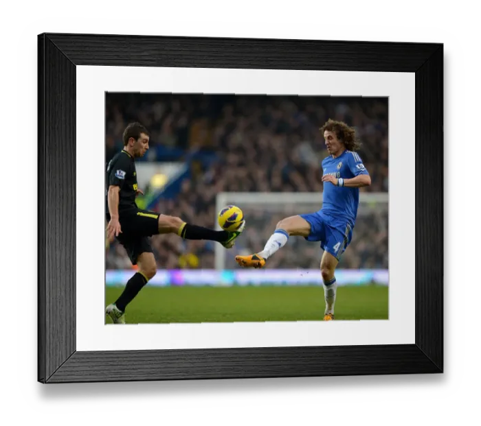 Framed Print : Battle for the Ball: McArthur vs. Luiz - Chelsea vs. Wigan Athletic, Premier League Rivalry Framed Print : Battle for the Ball: McArthur vs. Luiz - Chelsea vs. Wigan Athletic, Premier League Rivalry