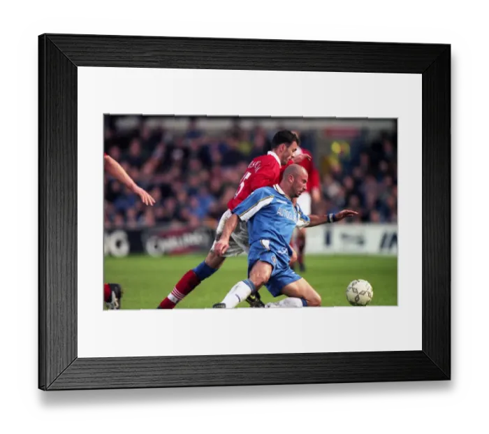 Framed Print : Gianluca Vialli Leads Chelsea to Glory: January 31, 1998 - Victory over Barnsley in the FA Carling Premiership, Stamford Bridge