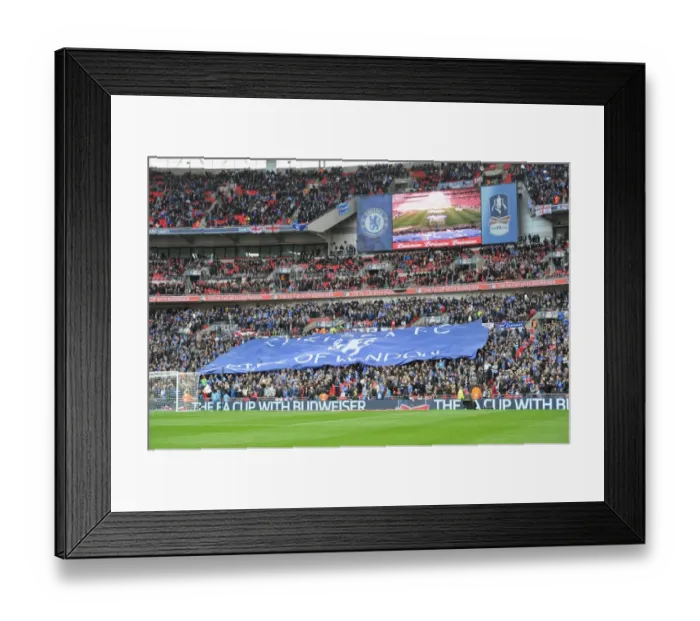 Framed Print : Chelsea Fans Wave Flags at FA Cup Final vs. Liverpool (2012, Wembley Stadium)