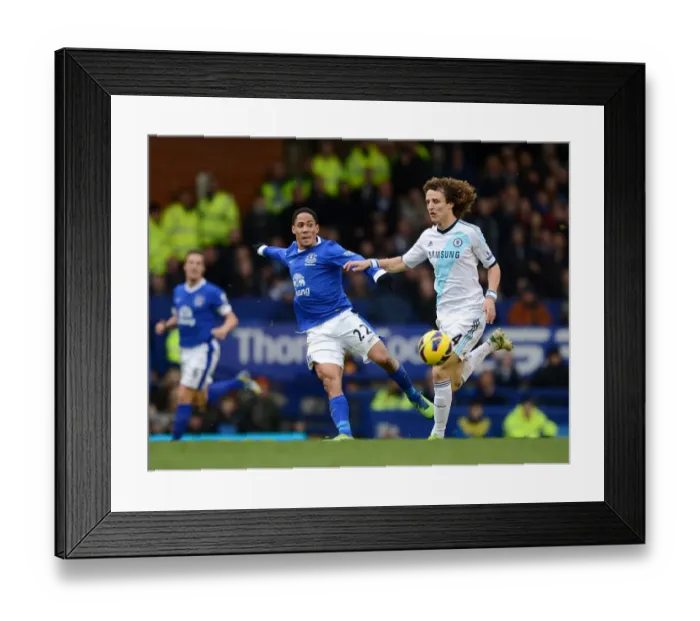 Framed Print : Battle for the Ball: Pienaar vs. Luiz - Everton vs. Chelsea Rivalry, Barclays Premier League (December 30, 2012)