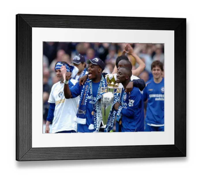 Framed Print : Champions 2005-2006: Essien and Makelele's Triumphant Trophy Celebration - Chelsea's Premier League Victory (vs Manchester United, Stamford Bridge)
