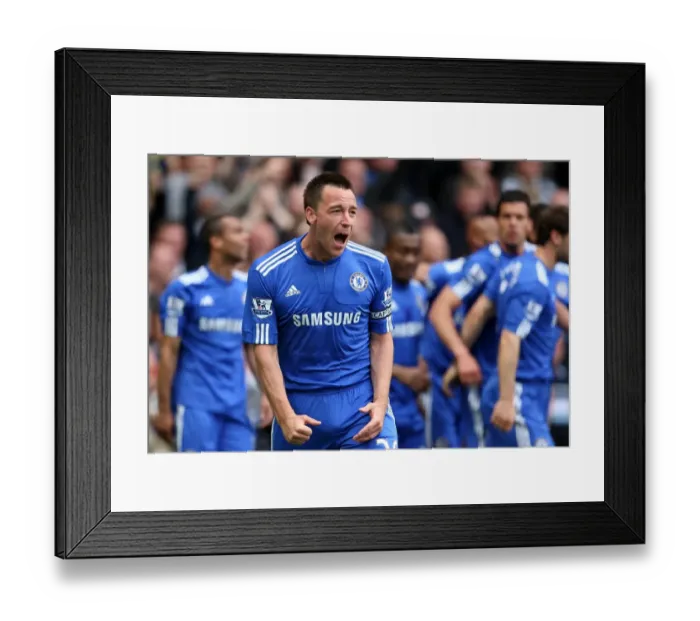 Framed Print : John Terry's Jubilant Moment: Chelsea Clinch Premier League Title (2009-2010) - Fourth Goal Celebration vs. Wigan Athletic